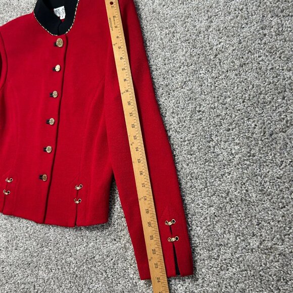 St. John Collection Womens Sz 8 Red Knit Blazer & Black Tank Set Gold Button - Picture 9 of 14